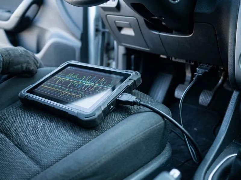 Tablet de diagnóstico ligado à ficha OBD de um carro